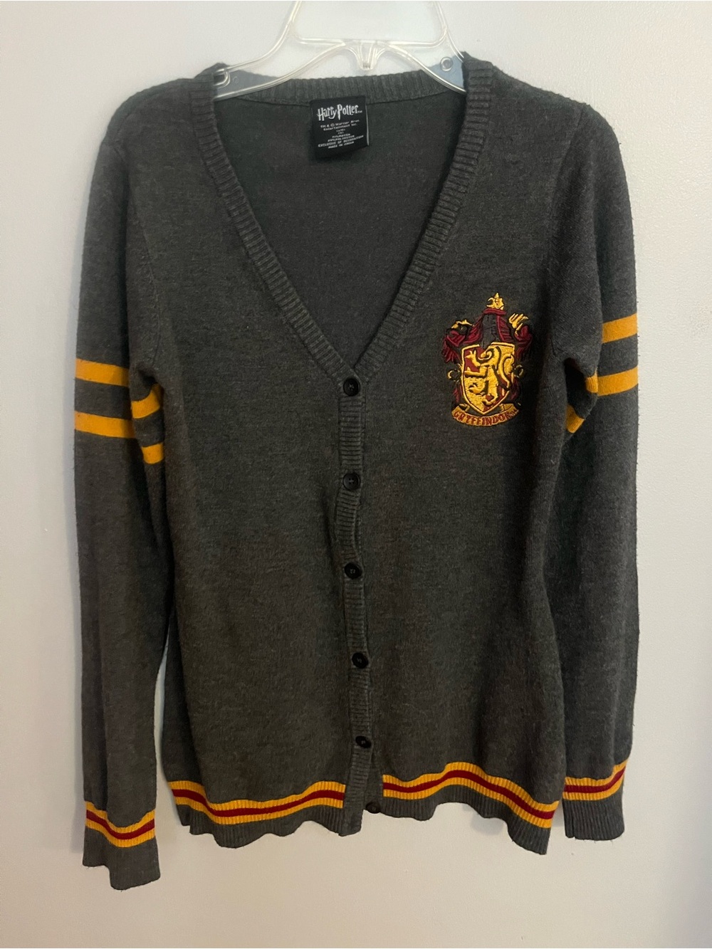 Warner Bros. Gryffindor Charcoal Gray Cardigan with Gold‎ Stripe Accents